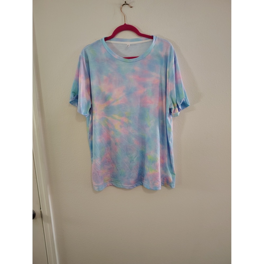 Pixie Lady Womens Pastel Tie Dye Short Sleeve T-Shirt Blue Pink Yellow 2X